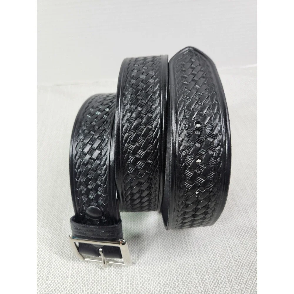 Krasnes Triple K Size 42 Black Leather Belt Brass Buckle Law Enforcement Western
